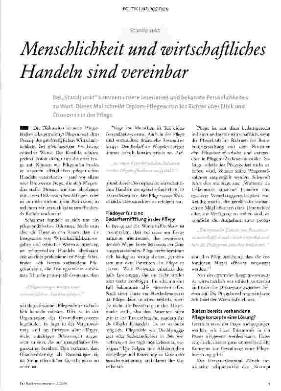 Vorschauseite 1: Menschlichkeit und wirtschaftliches Handeln sind vereinbar
