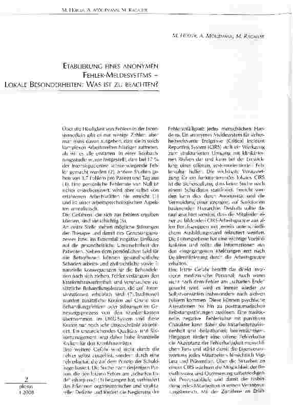 Vorschauseite 1: ETABLIERUNC EINES ANONYMEN FEHLER-MELDESYSTEMS - LOKALE BESONDERHEITEN: WAS IST ZU BEACHTEN?