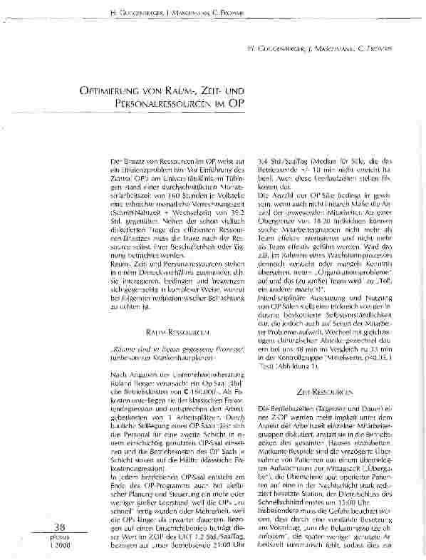 Vorschauseite 1: OPTIMIERUNG VON RAUM-, ZEIT-UND PERSONALRESSOURCEN IM OP