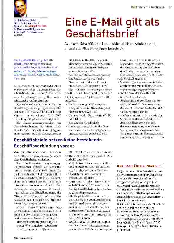 Vorschauseite 1: Eine E-Mail gilt als Geschäftsbrief