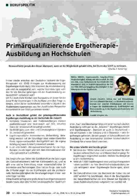 Vorschauseite 1: Primärqualifizierende Ergotherapie-Ausbildung an Hochschulen