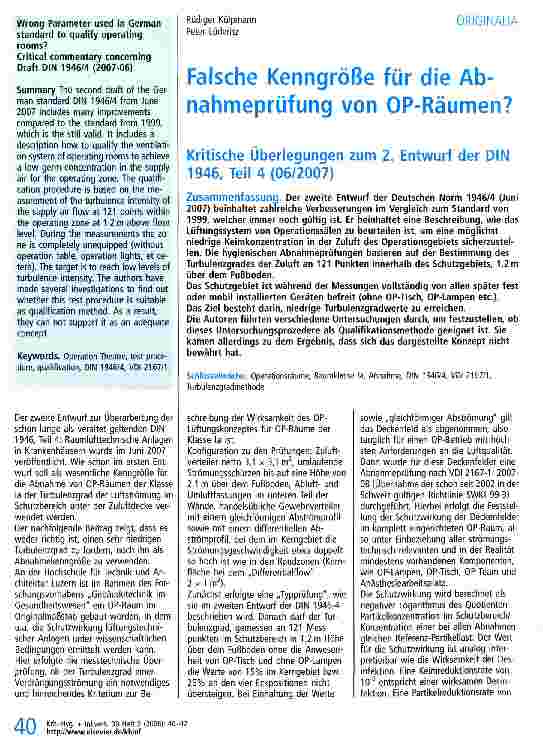 Vorschauseite 1: Falsche Kenngröße für die Abnahmeprüfung von OP-Räumen?