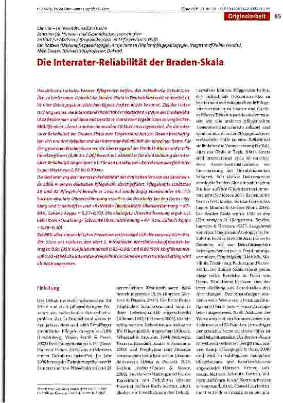 Vorschauseite 1: Die Interrater-Reliabilität der Braden-Skala