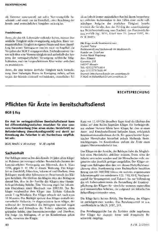 Vorschauseite 1: Unterlassene Überweisung eines schielenden Kindes an einen Augenarzt begründet Haftung des Kinderarztes