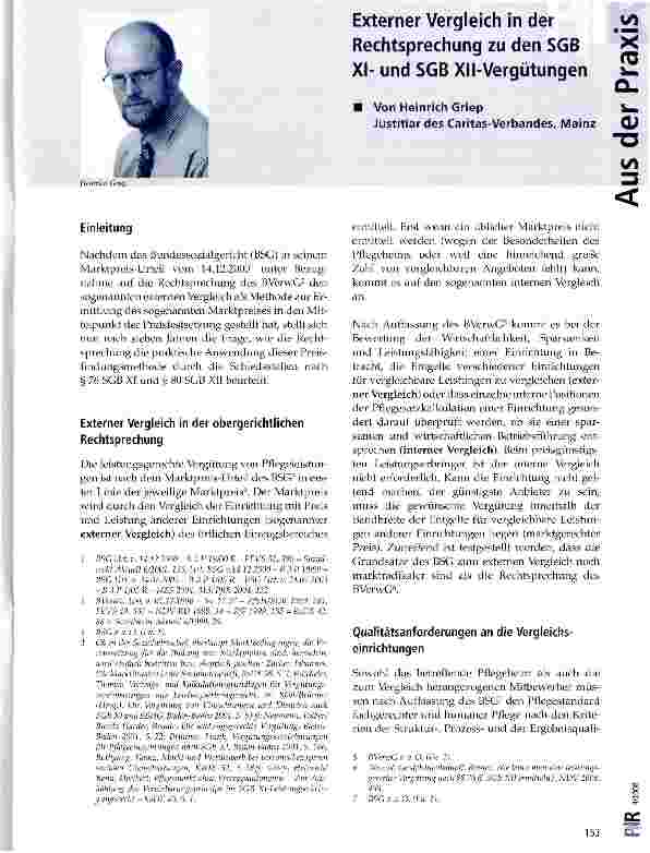 Vorschauseite 1: Externer Vergleich in der Rechtsprechung zu den SGB XIund SGB Xll-Vergütungen
