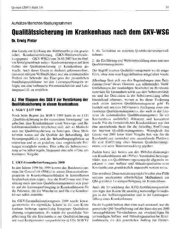 Vorschauseite 1: Qualitätssicherung im Krankenhaus nach dem GKV-WSG