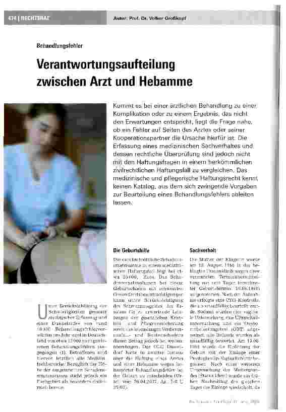 Vorschauseite 1: Verantwortungsaufteilung zwischen Arzt und Hebamme