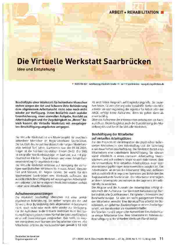Vorschauseite 1: Die Virtuelle Werkstatt Saarbrücken