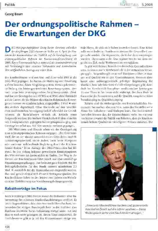 Vorschauseite 1: Der ordnungspolitische Rahmen -die Erwartungen der DKG