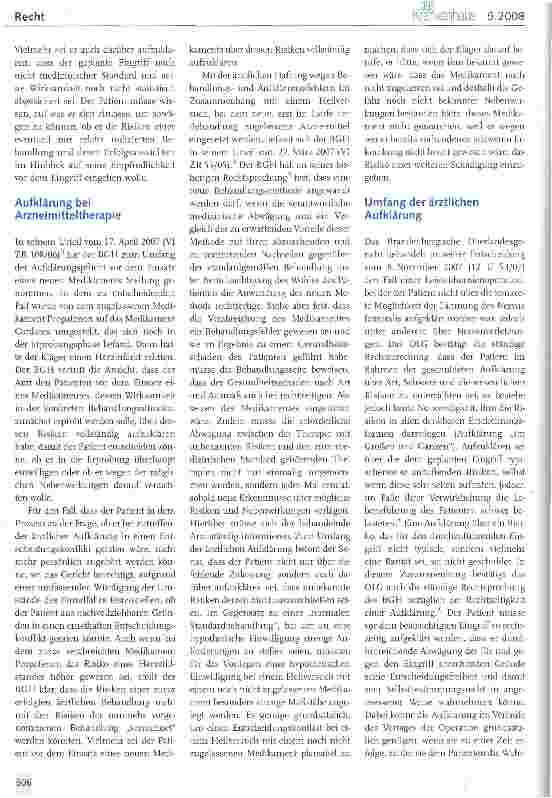 Vorschauseite 2: Patientenaufklärung im Spiegel der Rechtsprechung des Jahres 2007