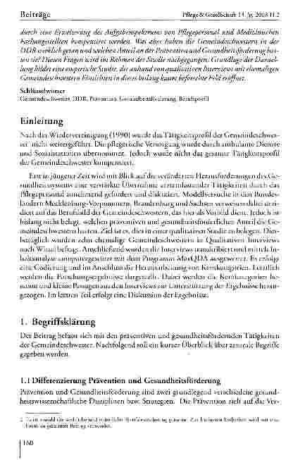 Vorschauseite 2: Präventive und gesundheitsförderliche Aufgaben und Maßnahmen durch Gemeindeschwestern in der ehemaligen DDR - ein Rückblick