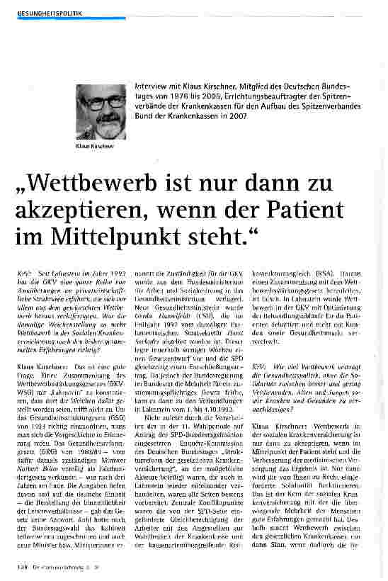 Vorschauseite 1: Wettbewerb ist nur dann zu akzeptieren, wenn der Patient im Mittelpunkt steht