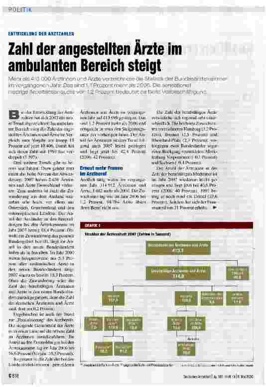 Vorschauseite 1: Zahl der angestellten Arzte im ambulanten Bereich steigt