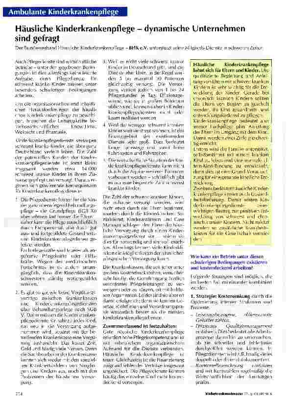 Vorschauseite 1: Häusliche Kinderkrankenpflege - dynamische Unternehmen sind gefragt
