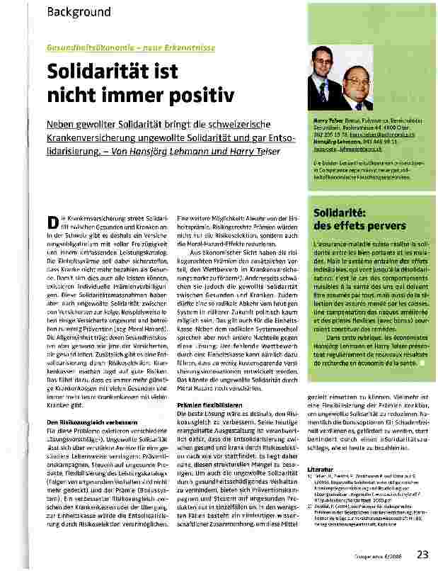 Vorschauseite 1: Solidarität ist nicht immer positiv