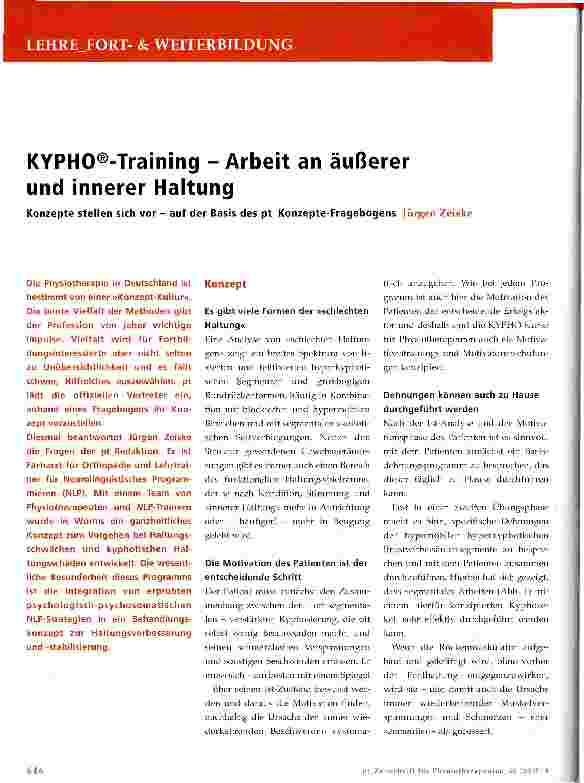 Vorschauseite 1: KYPHO®-Training -Arbeit an äußerer und innerer HaltungKonzepte stellen sich vor - auf der Basis des pt Konzepte-Fragebogens