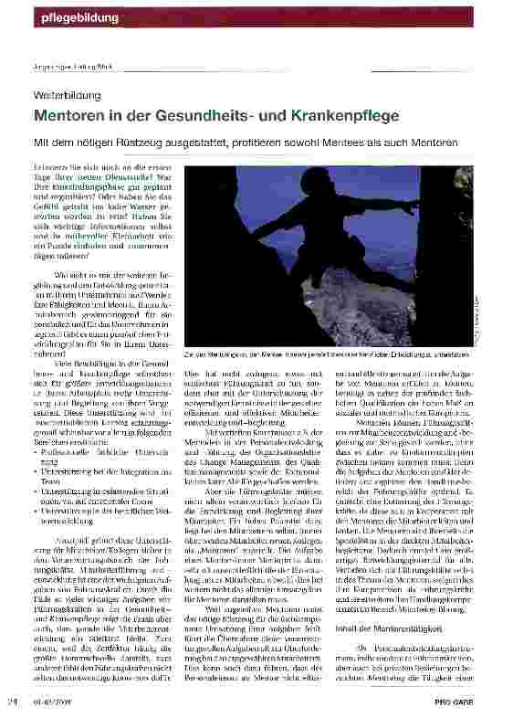 Vorschauseite 1: Mentoren in der Gesundheitsund Krankenpflege-Mit dem nötigen Rüstzeug ausgestattet, profitieren sowohl Mentees als auch Mentoren