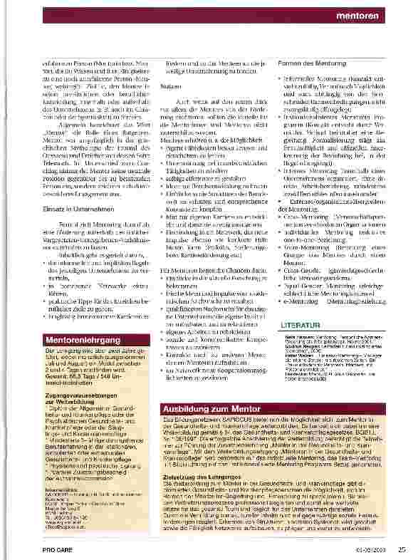 Vorschauseite 2: Mentoren in der Gesundheitsund Krankenpflege-Mit dem nötigen Rüstzeug ausgestattet, profitieren sowohl Mentees als auch Mentoren
