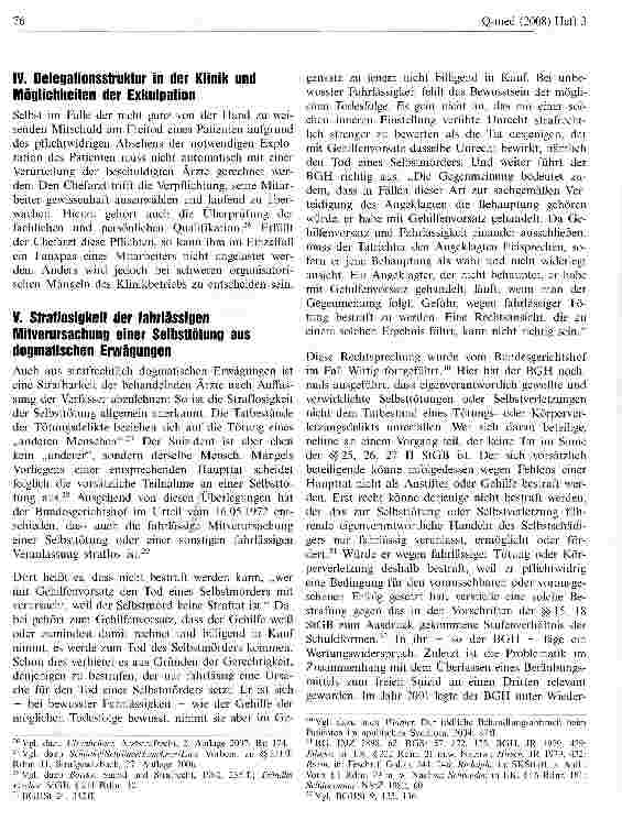 Vorschauseite 5: Strafrechtliche Verantwortlichkeit der behandelnden Ärzte für den Freitod eines Patienten nach Beendigung des Klinikaufenthalts?