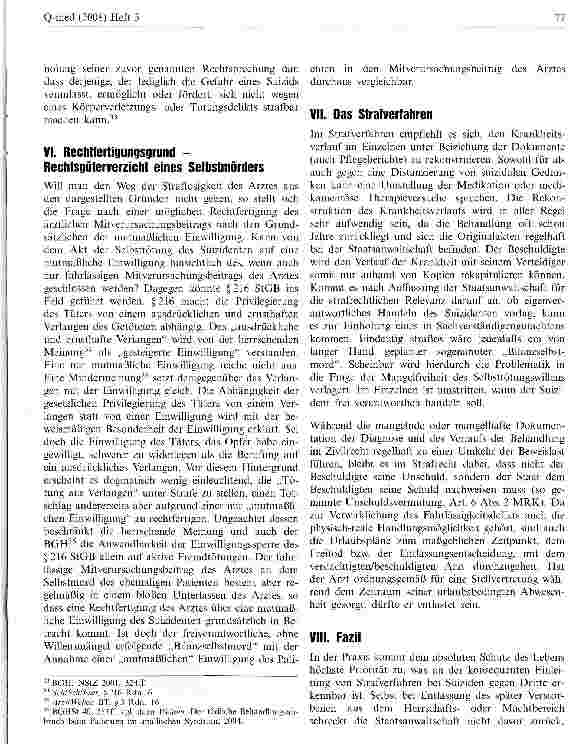 Vorschauseite 6: Strafrechtliche Verantwortlichkeit der behandelnden Ärzte für den Freitod eines Patienten nach Beendigung des Klinikaufenthalts?
