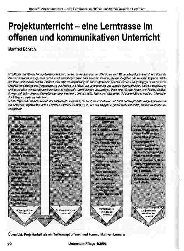 Vorschauseite 1: Projektunterricht - eine Lerntrasse im offenen und kommunikativen Unterricht