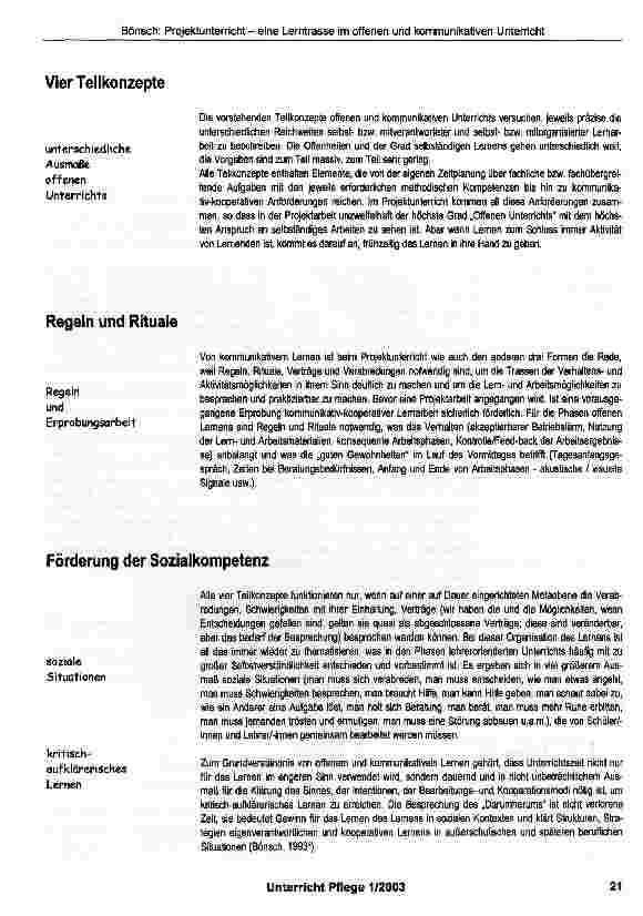 Vorschauseite 2: Projektunterricht - eine Lerntrasse im offenen und kommunikativen Unterricht