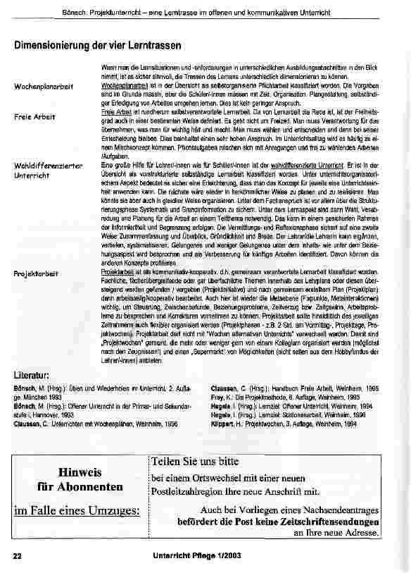 Vorschauseite 3: Projektunterricht - eine Lerntrasse im offenen und kommunikativen Unterricht