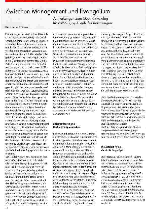 Vorschauseite 1: Zwischen Management und Evangelium