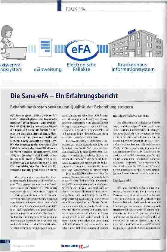 Vorschauseite 1: Die Sana-eFA-Ein ErfahrungsberichtBehandlungskosten senken und Qualität der Behandlung steigern