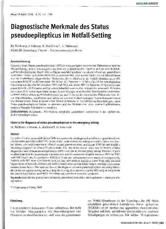 Vorschauseite 1: Diagnostische Merkmale des Status pseudoepilepticus im Notfall-Setting