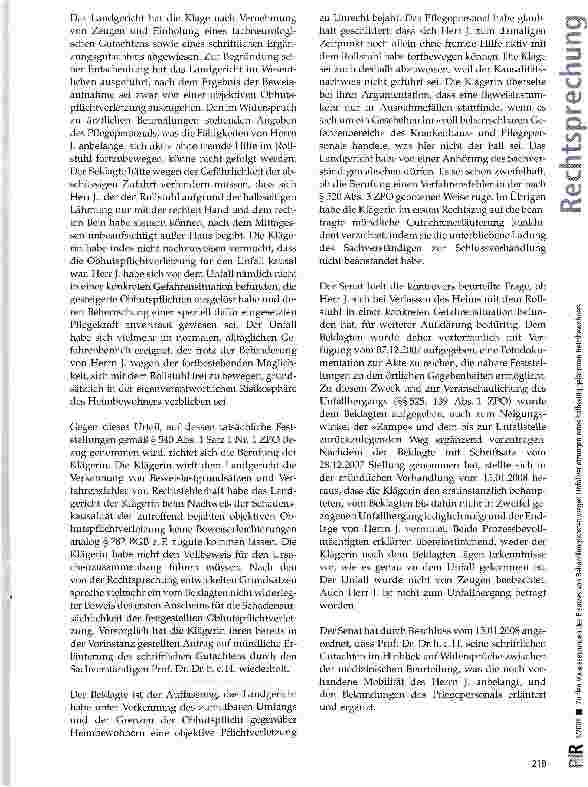 Vorschauseite 3: Zu den Voraussetzungen des Ersatzes von Behandlungskosten wegen Unfallverletzungen eines halbseitig gelähmten Heimbewohners