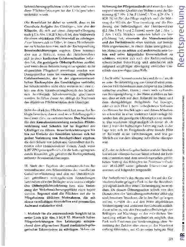 Vorschauseite 5: Zu den Voraussetzungen des Ersatzes von Behandlungskosten wegen Unfallverletzungen eines halbseitig gelähmten Heimbewohners