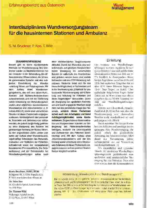 Vorschauseite 1: Interdisziplinäres Wundversorgungsteam für die hausinternen Stationen und Ambulanz