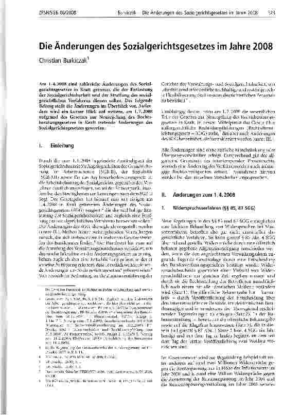 Vorschauseite 1: Die Änderungen des Sozialgerichtsgesetzes im Jahre 2008
