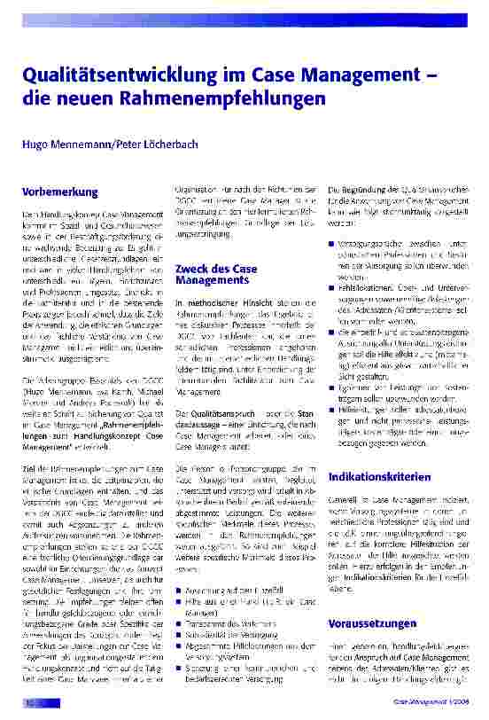 Vorschauseite 1: Qualitätsentwicklung im Gase Management die neuen Rahmenempfehlungen