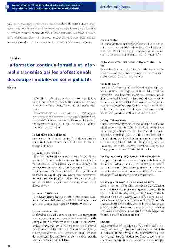 Vorschauseite 1: La formation continue formelle et informelle transmise par les professionneis des equipes mobiles en soins palliatifs