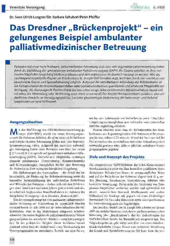 Vorschauseite 1: Das Dresdner „Brückenprojekt - ein gelungenes Beispiel ambulanter palliativmedizinischer Betreuung