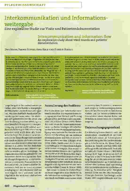 Vorschauseite 1: Interkommunikation und InformationsweitergabeEine explorative Studie zur Visite und Patientendokumentation