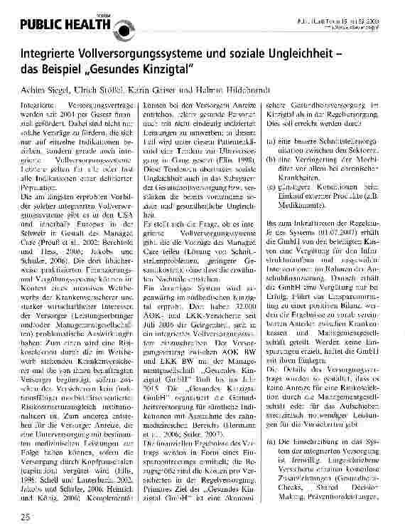Vorschauseite 1: Integrierte Vollversorgungssysteme und soziale Ungleichheit-das Beispiel „Gesundes Kinzigtal