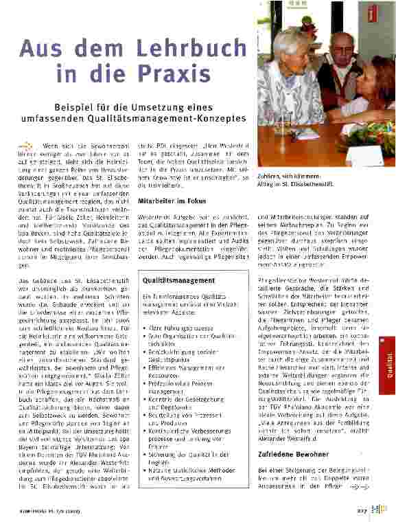 Vorschauseite 1: Aus dem Lehrbuch in die Praxis Beispiel für die Umsetzung eines umfassenden Qualitätsmanagement-Konzeptes