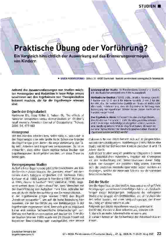 Vorschauseite 1: Praktische Übung oder Vorführung? Ein Vergleich hinsichtlich der Auswirkung auf das Erinnerungsvermögen von Kindern