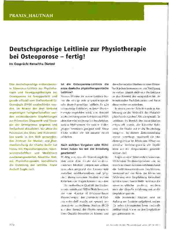 Vorschauseite 1: Deutschsprachige Leitlinie zur Physiotherapie bei Osteoporose - fertig!
