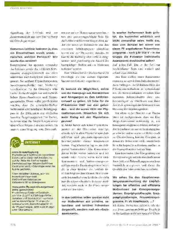 Vorschauseite 3: Deutschsprachige Leitlinie zur Physiotherapie bei Osteoporose - fertig!