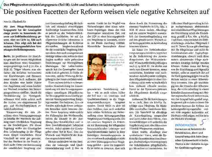 Vorschauseite 1: Die positiven Facetten der Reform weisen viele negative Kehrseiten aufDas Pflegeweiterentwicklungsgesetz (Teil IM): Licht und Schatten im Leistungserbringerrecht