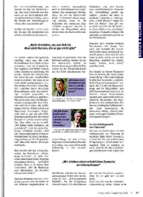Vorschauseite 2: Da sind wir als Mediziner überfordert. Die Hochfeld-Kernspintomo-graphie gibt Rätsel auf