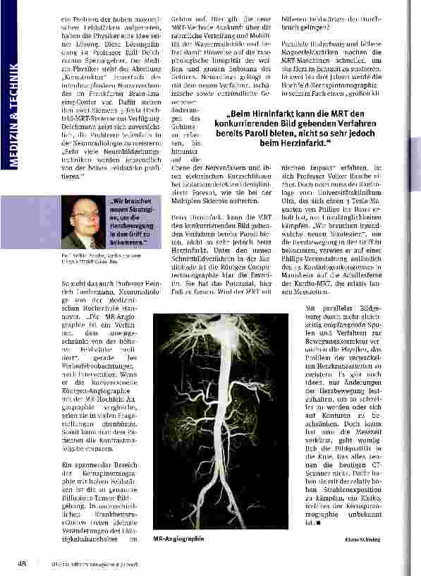 Vorschauseite 3: Da sind wir als Mediziner überfordert. Die Hochfeld-Kernspintomo-graphie gibt Rätsel auf