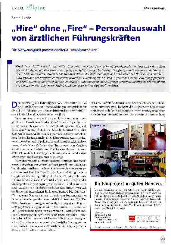 Vorschauseite 1: „Hire ohne „Fire - Personalauswahl von ärztlichen FührungskräftenDie Notwendigkeit professioneller Auswahlprozeduren