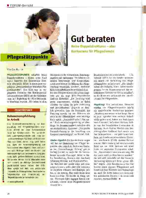 Vorschauseite 1: Gut beraten. Keine Doppelstrukturen - aber Konkurrenz für Pflegedienste