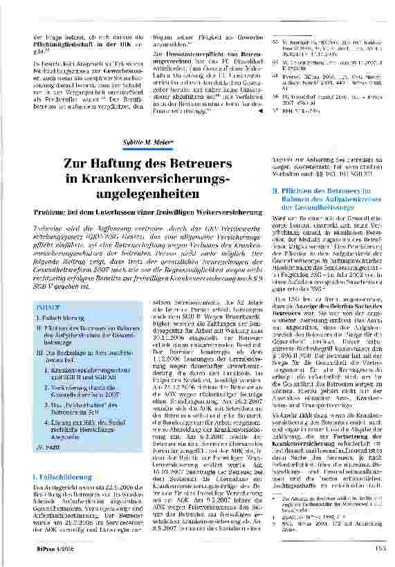 Vorschauseite 1: Zur Haftung des Betreuers in Krankenversicherungsangelegenheiten