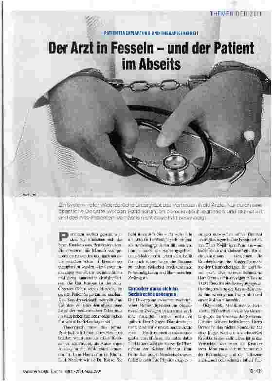 Vorschauseite 1: Der Arzt in Fesseln - und der Patient im Abseits